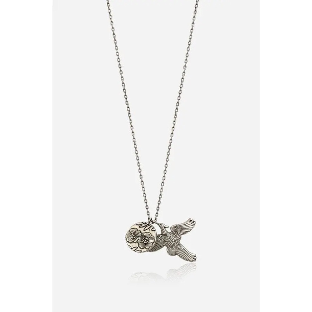 Johnny Was Dreamer Charm Necklace Silver Bird Flowers Boho Spirit NWT